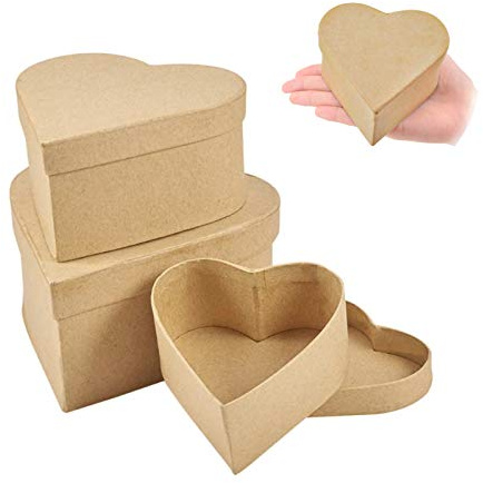 WANDIC Pappmaché-Box, Set mit 3 herzförmigen Schachteln aus Kraftpapier in Herzform, zum Sparen von Zubehör, Kosmetik, Schmuck, Geschenke, Zuhause
