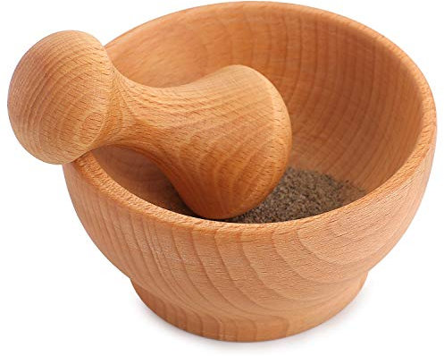 Creative Home Mortier Pilon Set | Bois de Hêtre Naturel | Diamètre de 6x10,5cm | Broyeur Manuel Bol Moulin pour la Cuisine et Les Epices | Solide et Durable | pour Le Broyage des Herbes Noix Épices