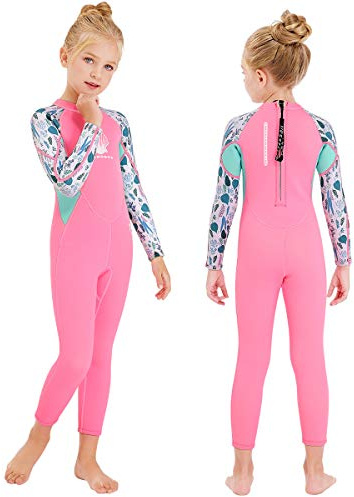 Kids Neoprene Wetsuit - Girls Shorty Suits 2.5mm UV Protection Long Sleeve for Swimming & Diving - M Size