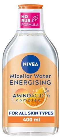 NIVEA Micellar Water Energising (400ml), Micellar Cleansing Water with Amino Acid Complex + Vitamin C, Vitamin B3 and Cranberry Extract, Effective Make-Up Remover