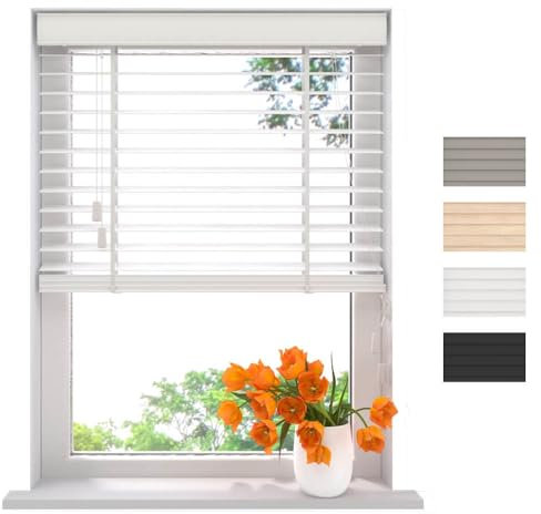 Radeco® Bambus Jalousie innen weiß 120 x 130 cm, 50mm Lamellen aus Bambus Holz, Breiten von 50 bis 250 cm erhältlich, innenjalousie, Fenster jalousien