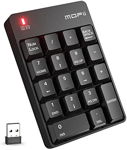 MOFII Number Pad - Black Wireless 2.4G Numeric Keypad Silent 19 Keys USB Keypads, Portable Financial Accounting Numpad 10 Key for Laptop/Notebook/Surface Pro/PC