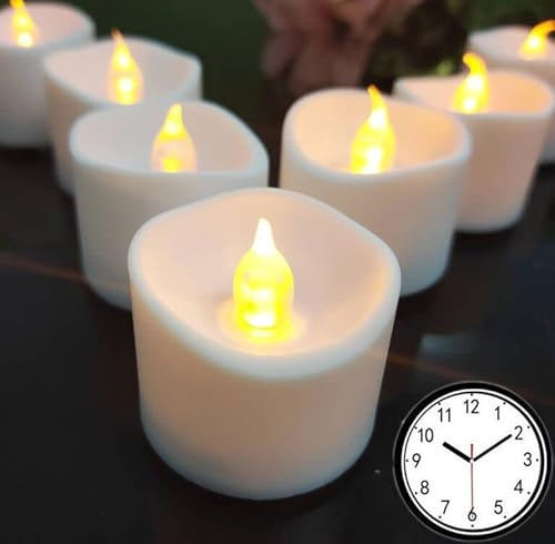 Jialine Bougies chauffe-plat LED avec minuterie, 6 heures et 18 heures éteintes en cycle de 24 heures, bougies chauffe-plat sans flamme vacillantes pour Halloween, mariages, séparation en jaune chaud