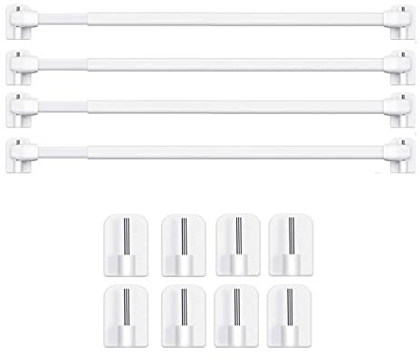 BANJILI - 4 barras de visillo para ventanas de cocina, proyectos de bricolaje, extensibles, con gancho autoadhesivo (30-50 cm)