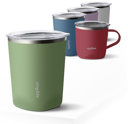 eppikan eppiLungo Edelstahl Thermobecher, Isolierbecher, Kaffeetasse, Trinkbecher, Thermotasse 220ml, 280ml mit Deckel, für Kaffee und Tee (Moss Green, 280 ml)