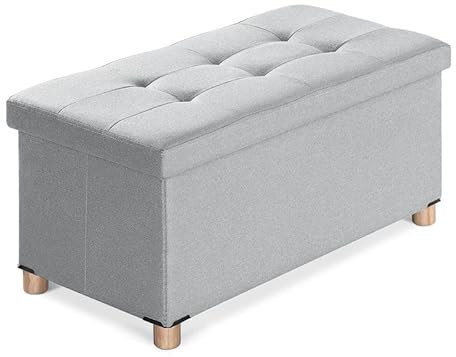 BRIAN & DANY Banc de Rangement, Pouf Coffre Rangement avec Pieds de Tabouret, Coffre de Rangement, Coffre a Jouet, Pouf Salon, Gris Clair, 76 x 38 x 38 cm