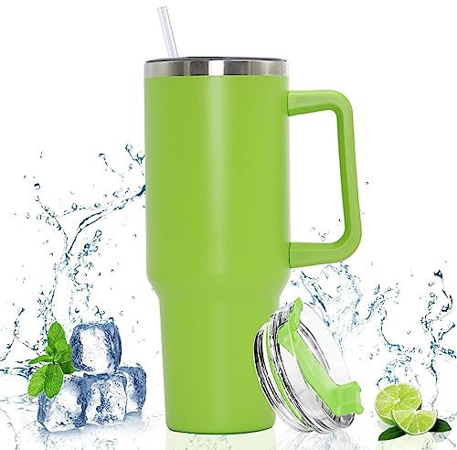 Shunfaji Doppelwandiger Edelstahl Vakuum Isolierbecher 40oz 1200ml Tragbare Autobecher Becher Tumbler mit Griff und Strohhalm Kaffeebecher Autobecher Reisebecher Thermobecher Für Kalte Heiße Getränke