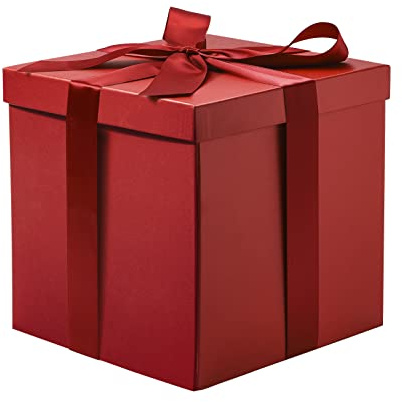 RUSPEPA Mittelgroße Geburtstagsgeschenkbox mit Deckel, Band und Seidenpapier, faltbare Geschenkbox – 1 Stück, 25,4 x 25,4 x 25,4 cm, Rot