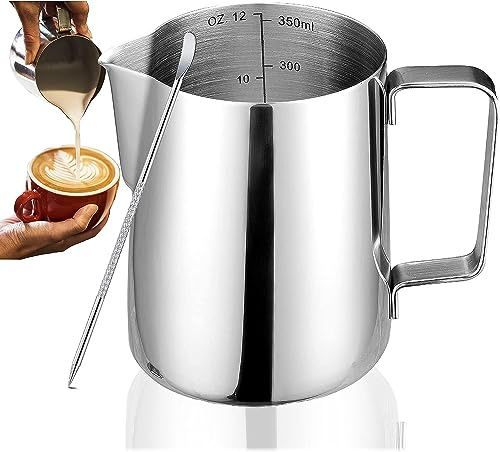 Pichet à mousse de lait, 350 ml, en acier inoxydable, pour expresso, latte art, chai, cappuccino, chocolat chaud