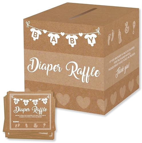 Party Hearty Baby Shower Games for Girl or Boy, 50 Diaper Raffle Tickets, Diaper Raffle Ticket Cards Box, Baby Shower Decorations, Raffle Prizes, Ideas
