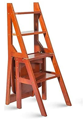 Tritthocker, vollständig isolierte Holzleiter, Esszimmerstuhl, Barstuhl, Stuhl, vierstufige Holzleiter, Haushaltsaufbewahrungsregal, Badezimmer-Slipper-Regal, Haushaltsleiter/Braun