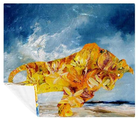 VAPOKF Ölgemälde Stier weiche gemütliche Überwurfdecke für Erwachsene und Kinder, leichte Mikrofaser-Fleece-Decke für Couch, Bett, Sofa, Reisen, 150 x 130 cm