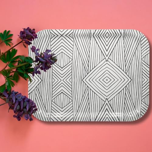 Platex - Plateau de service Jungle Blanc de 37 x 28 Cm Stratifié - Fabrication Française - Plateau Design Rectangulaire Décoratif pour La Table et Repas - Plateaux Élégants -Idéale pour l’Aperitif