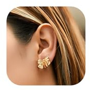 LOFITOR Boucles d'Oreilles à Clip Pour Femmes Nœud Papillon avec Chaine et Pampille Clips Oreilles Non Percées Bijoux Fantaisie Dorés à l'Or 14K sans Perçage Léger et Élégant