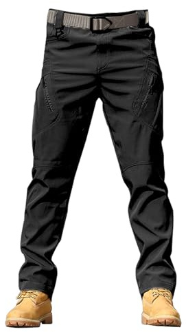 BiCophy Men's Outdoor Hiking Trousers Windproof Water-Repellent Breathable Lightweight Sports Walking Climbing Sportswear Cargo Pants with Zipper Pockets Black