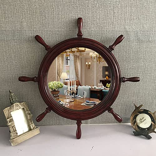ARZEON Einzigartiger Wandspiegel im Ruder-Design, personalisierter Badezimmerspiegel im europäischen mediterranen Stil, dekorativer Spiegel rund, 68,5 cm, braun/blau/weiß (Color : Blue, Size : 68.5c