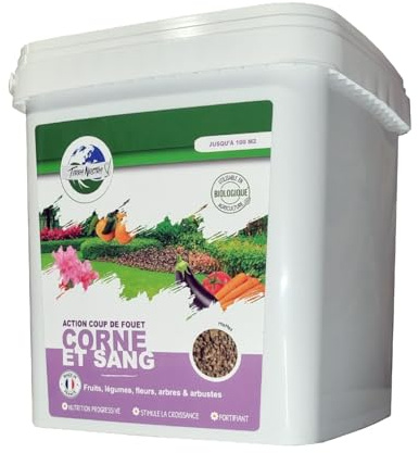 TERRA NOSTRA - Engrais Corne et Sang - Seau 3Kg Miettes Coup de fouet - Produits Ecologiques - 100% Naturel - Utilisable en Agriculture Biologique - Fabriqué en France