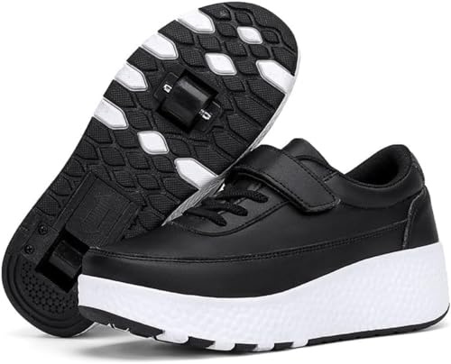 Kmrlofiy Rullskor för flickor och pojkar tvåhjuliga sneakers skateboardåkning skor multifunktionsskor 2-i-1 rullskor sport, Roll S31, 32 EU