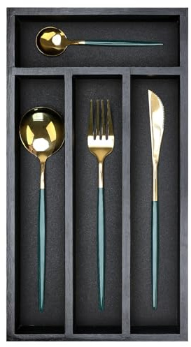 Ayiaren Besteckkasten aus Holz, kleiner Küchenutensilienhalter für Schublade, schmal, Besteck-Organizer, Trennwand, schwarzes Bestecktablett, Bambus-Utensilien-Organizer, Löffel und Gabelhalter