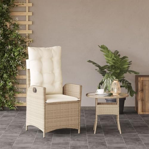 Homgoday Gartensessel Verstellbar mit Kissen Gartenstühle Gartenstuhl mit Liegefunktion Relaxsessel Rattansessel Rattanstühle Garten liegestuhl Balkonstühle Beige Poly Rattan