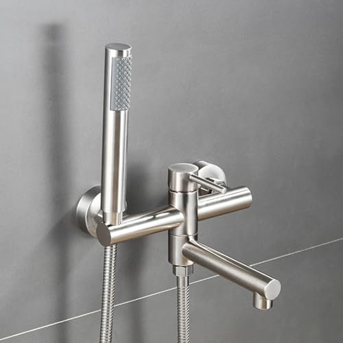 Badewannenarmatur Gebürstet Armatur Wandmontage mit 90° Drehbaren Auslauf Mischbatterie Dusche mit Brause Armatur Dusche Einhebel