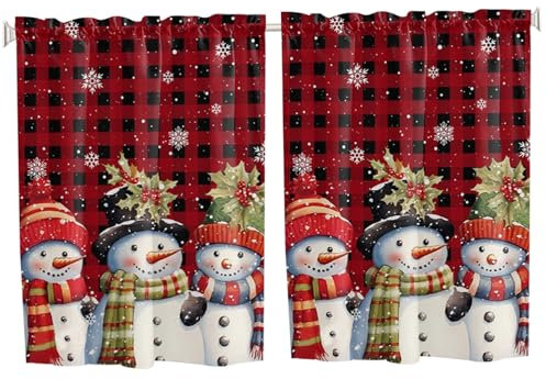 SMELEYOU Set di 2 tende natalizie da cucina semitrasparenti, mantovane natalizie per finestre, corte con pupazzo di neve, per soggiorno, camera da letto, decorazioni natalizie, stile 2