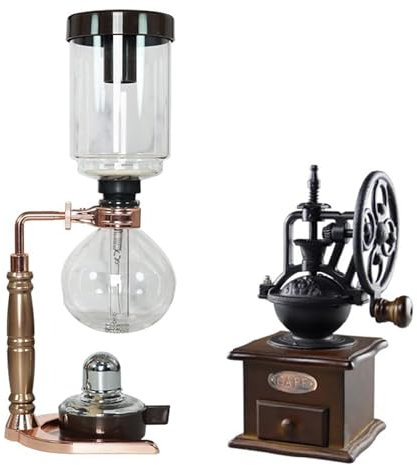 MNBVH Manual Coffee Grinder -Siphon Coffee Pot Set Siphon Coffee Maker 3 Cups Vacuum Coffee Machines,Gold