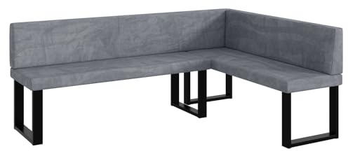 MEBLINI Eckbank für Esszimmer - Küchenbank - Essecke - Sitzecke Küche - Toni - U-Beine 142x196x87cm Rechts - Grau Samt