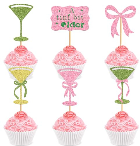 30 Pack Martini Bow Birthday Cupcake Toppers A Tini Bit Older Bow Olive Green Wine Glass Birthday Party Decorations Martini Bachelorette Bridal Shower Party Tini Bar Party Decorations