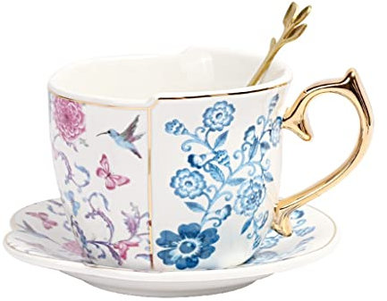 Set di Piatti per Tazze da tè in Ceramica Bianca e Sagomata, cucchiaino per Tazza da tè Nero Inglese