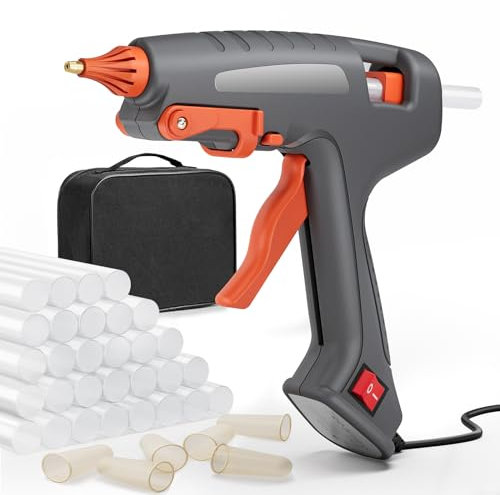 Glue Gun, 200W Industrial Hot Glue Gun, 60s Fast Heat Up Hot Melt Glue Gun, On/Off Function, Glue Guns with 30 x 11mm Glue Sticks & Case, Glue Gun for Crafting, DIY, Home & Office Repair (Orange)