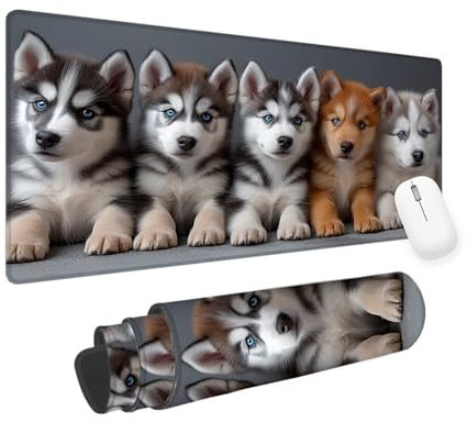 Mousepad Hund Mauspad XXL 1200x400x3mm Gaming Mauspad Grau, Mouse Pad mit Vernähte Kanten, Rutschfester Gaming Mousepad mit Einer Speziellen Oberfläche verbessert Geschwindigkeit und Präzision yv-402