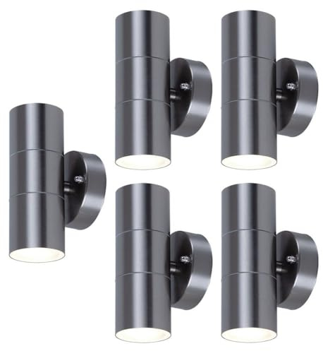Wandleuchte Innen/Außen Außenwandleuchte Wandlampe Außenleuchte UP DOWN IP44 Edelstahl GU10 5er SET