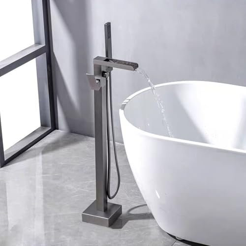 BiaoTeng Mischbatterie Freistehende Badewanne Wasserfall Heiß und Kalt Messing Badewannenarmatur für Freistehende Badewanne Grau
