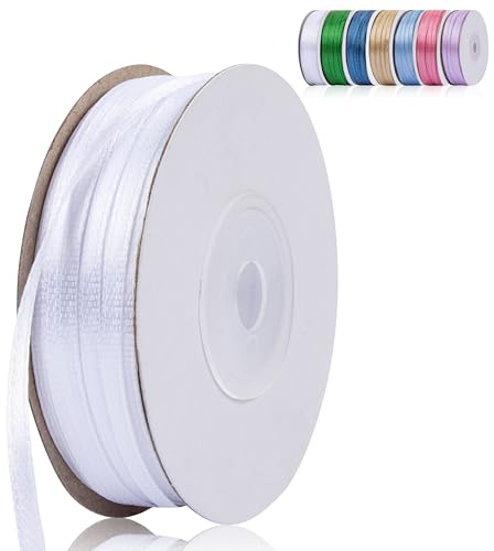 Fyshird Schleifenband Weiß 3mm x 91m Geschenkband Satinband Hochzeit Polyester Bänder zum Basteln Dekoband Weiß für Geschenkverpackung Geburtstag DIY