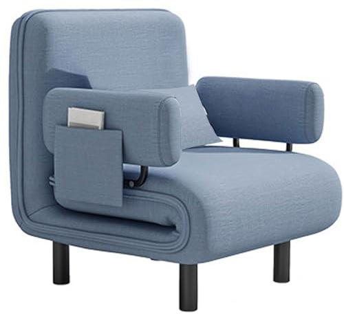 Sillon Cama 1 Plaza Plegable Sillón Cama Plegable Tejido Transpirable De Algodón Y Lino Versátil Sofá Cama Convertible con Almohada Y Bolsa De Almacenamiento(Blue)