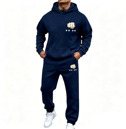 WAZHAKU Jogginganzug Herren Lang Trainingsanzug Sportanzug Baggy Sportbekleidung Zweiteiler Outfit Y2K Hip Hop 2-Teilig Hoodie und Jogginghose Casual Hausanzug Bequemer Tracksuit Jogging Anzug