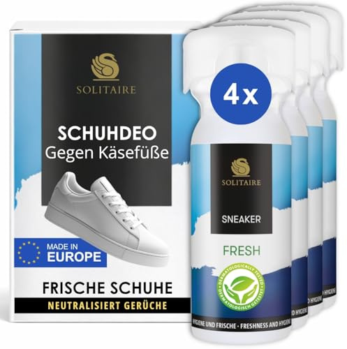 SOLITAIRE Sneaker Fresh 4er Pack Schuhdeo, Sofort-Hilfe bei Käsefüßen – DIE Alternative zu antibakteriellem Schuhdeos, beseitigt Fußgeruch, Geruchsstop wirkt bis zu 24 h Frische für gesunde Füße