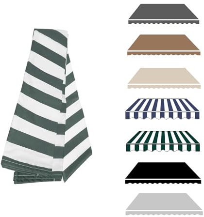 Telo di Ricambio per Tende Parasole Retrattile, Tessuto di Ricambio per Tende da Sole Retrattile, Tela Parasole in Poliestere, per Veranda da Giardino Balcone(Dark Green And White,400x200cm)