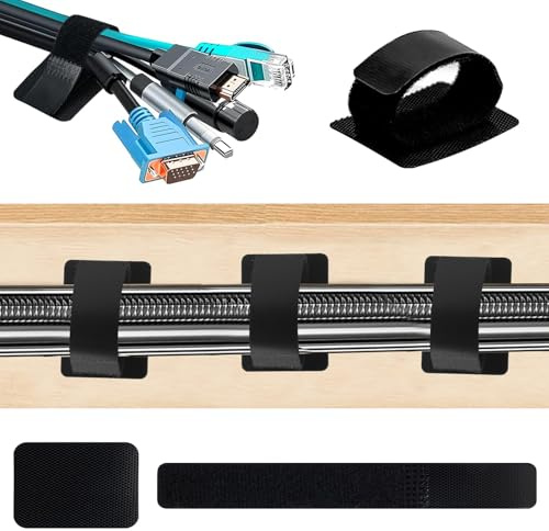 50 Paar Kabelmanagement Schreibtisch, Klettverschluss Kabelhalter, Verstellbarer Kabelbinder Selbstklebend, Wiederverwendbarer Kabelclip-Versteck, für TV, Lichterkette Verschiedene Kabel