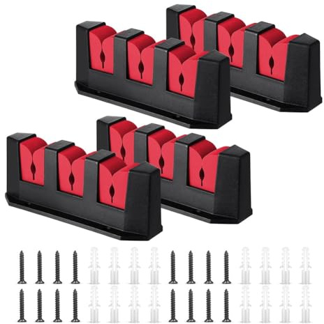 Kznifmk Angelrutenhalter für 3 Ruten, Wandhalterung, Angelrutenständer, Horizontaler Rutenhalter für Wand, Garage, Bootszubehör, 4 Stück, Rot