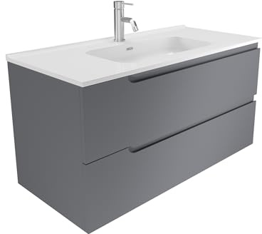 Mobile Bagno Sospeso 120 cm 2 Cassetti Grigio Opaco Con Lavabo Mod. Ardenne