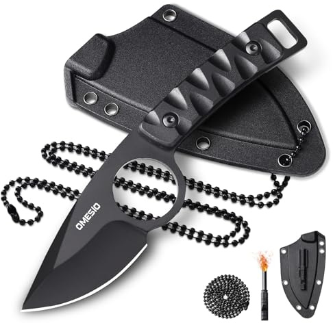 Omesio Coltello Da Collo Acciaio Inossidabile 8cr13mov, Coltello EDC Con Fodero in Kydex, Manico in PP, Include Cordino e Fischietto — Ideale Per Campeggio, Escursionismo e Caccia All'Aperto