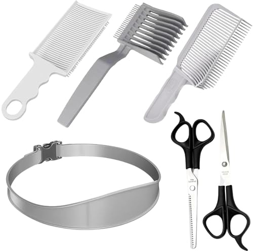 Haarschneide Schablone, Haarschneide Hilfe, 6-teiliges Set mit 3 Kämmen, 2 Scheren, 1 Schablone, Professionelle Friseurwerkzeuge für Präzisionshaarschnitte