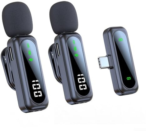 Micrófono Lavalier inalámbrico USB C bidireccional con reducción de ruido para uso de vlogging (uno a uno)