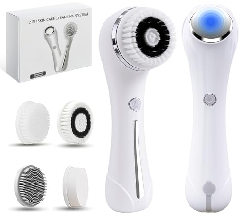 Cepillo Eléctrico de Limpieza Facial, 3 en 1 Limpiador Facial Electrico con 4 cabezales, limpiadores Masajeador Facial EMS y Calefacción, Para Limpieza Profunda, EliminacióN de Acné y Puntos Negros