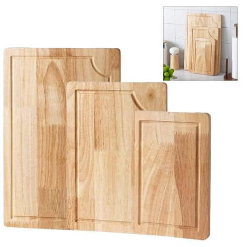FUBESK Set di 3 taglieri da cucina in legno massello per carne, frutta, formaggio, con design codificato a colori, giallo