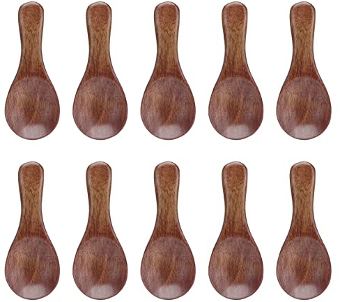 Adfaga Natural Wooden Mini Spoons Set of 10 Handcrafted Small Wooden Teaspoons for Kitchen Cooking Stirring Honey Jam Sugar Salt Oil Seasoning Schima Superba Wood