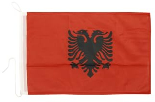 Bootsfahne Albanien 30 x 40 cm - Premium Bootsflagge, wetterfest & UV-beständig, mit Strick & Schlaufe, für Boot, Yacht, Segelschiff & maritime Deko
