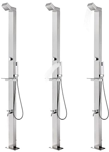 Doccia da giardino in acciaio inox, altezza 220 cm, con soffione, doccetta a mano e rubinetto per piedi per piscina da giardino, vasca idromassaggio, vasca idromassaggio, piscina fuori terra, pratica